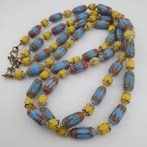 Vintage Venetian Style Skyblue & Yellow Trade Beads Necklace