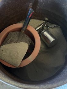 Blasting sand 3/4 of barrel