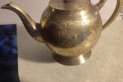 SMALL BRASS TEA Pot Antique Tea Kettle Handle Brass Made Wooden Teapot Lid Hand Handmade