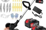 Garden Strimmer 21V Cordless Strimmer with 2pcs Batterie&amp;3 types of blades Lightweight Battery Strimmer 3 in 1Grass Trimmer/Edger/brush cutte, Electric Strimmer for Lawn Garden Pruning