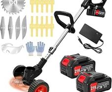 Garden Strimmer 21V Cordless Strimmer with 2pcs Batterie&3 types of blades Lightweight Battery Strimmer 3 in 1Grass Trimmer/Edger/brush cutte, Electric Strimmer for Lawn Garden Pruning