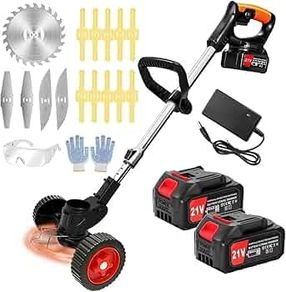 Garden Strimmer 21V Cordless Strimmer with 2pcs Batterie&3 types of blades Lightweight Battery Strimmer 3 in 1Grass Trimmer/Edger/brush cutte, Electric Strimmer for Lawn Garden Pruning