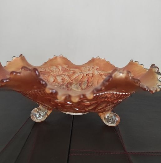 Vintage Carnival Glass Marigold Lustre 3 Footed Bowl