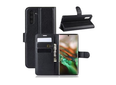 For Samsung Galaxy Note 10 Wallet Case Cover Flip Book PU Leather Holder Card Slots Black New - FHT18SMK1