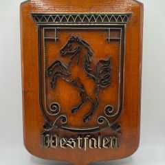 vintage brass and wooden horse plaque