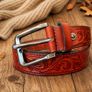 Premium Genuine Leather Belt Dual Tone Vintage Embossed Design with Antique Metal Buckle Image 9