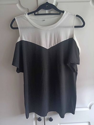 Black and White Cold Shoulder Top