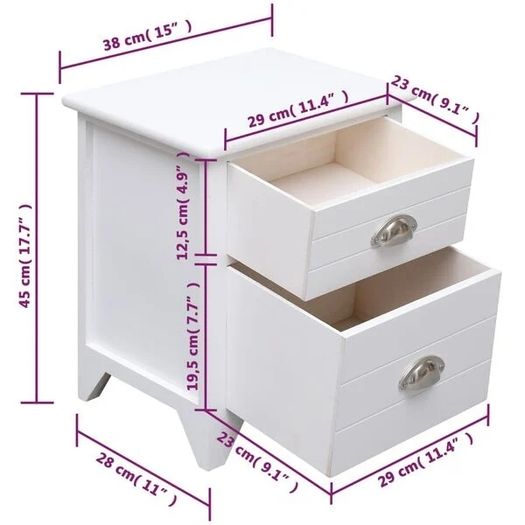 Nightstand 2 pcs with 2 Drawers Brown and White