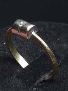 Vintage 18ct Gold Modernist Diamond Ring Two Tone Size 54.5