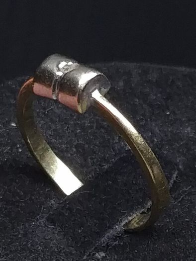 Vintage 18ct Gold Modernist Diamond Ring Two Tone Size 54.5