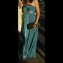 Full length, teal/turquoise satin, strapless dress from Monsoon. Image 3