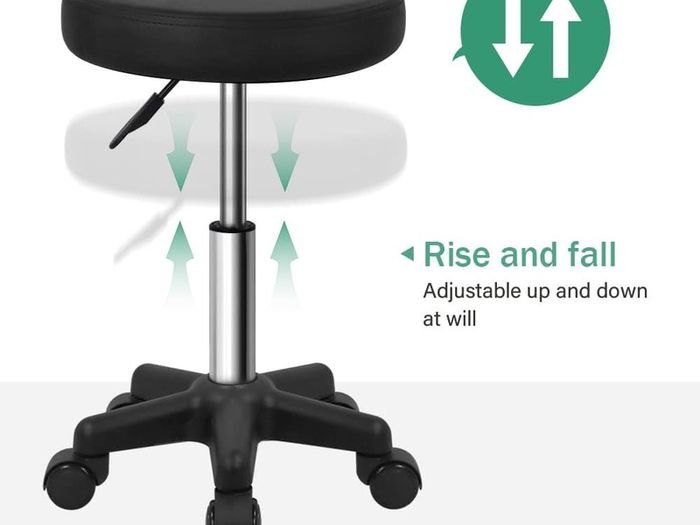 FREE SHIPPING Round Rolling Stool with Wheels Height Adjustable Stool Spa Stool for Salon Massage Home Kitchen Black