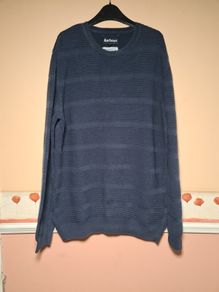 Mens barbour crew neck jumper sweater navy ribbed pattern Size Medium