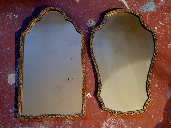 Antique pair of ornate portrait mirrors