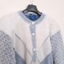 Peoeha Vintage Dusty Blue & Cream Fluffy Fuzzy Argyle Knit Button-Front Rose Cardigan Size L Image 7