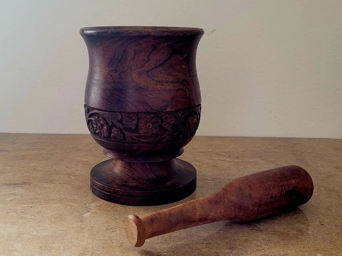 Vintage rosewood pedestal & mortar