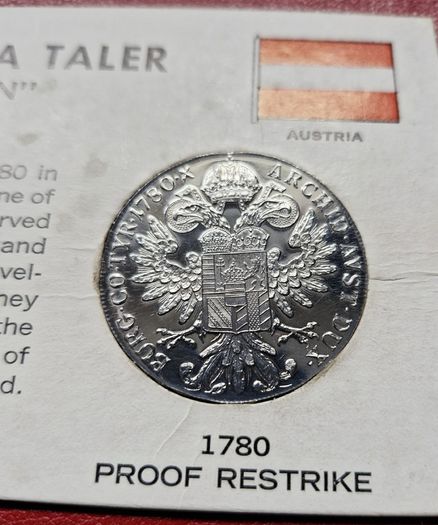 1780 Maria Theresa Taler Proof Restrike Silver Coin In Card