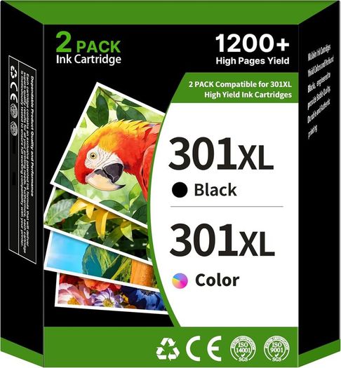 301XL Ink Cartridges Combo Pack Remanufactured for HP 301 301XL Ink Cartridges Black and Colour for Envy 4500 5530 5532 4502 4507 DeskJet 2540 2050 OfficeJet 2620 2622 463 2Pack