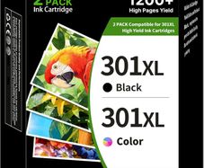 301XL Ink Cartridges Combo Pack Remanufactured for HP 301 301XL Ink Cartridges Black and Colour for Envy 4500 5530 5532 4502 4507 DeskJet 2540 2050 OfficeJet 2620 2622 463 2Pack