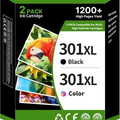 301XL Ink Cartridges Combo Pack Remanufactured for HP 301 301XL Ink Cartridges Black and Colour for Envy 4500 5530 5532 4502 4507 DeskJet 2540 2050 OfficeJet 2620 2622 463 2Pack