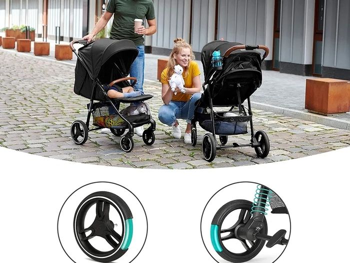 Grande Plus Stroller Pushchair for Toddlers from Birth to 22 kg, Extra-Large Hood, Lie-Flat Position, Folding with one Hand, Shock Absorption on All Wheels, Black