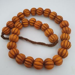 Antique African Orange Melon Shape Glass Beads Strand Necklace