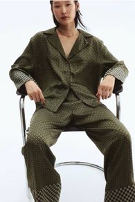 Fab H&M Green Print Satin Pyjama Style Oversized Shirt and Wide Leg Trousers