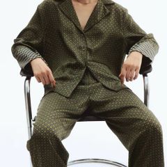 Fab H&M Green Print Satin Pyjama Style Oversized Shirt and Wide Leg Trousers