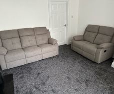 Light brown fabric Recliner Sofas suite sets