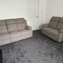 Light brown fabric Recliner Sofas suite sets