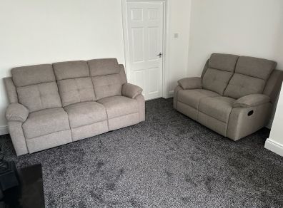 Light brown fabric Recliner Sofas suite sets