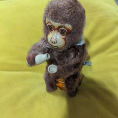 VINTAGE Wind Up Drinking Monkey Toy
