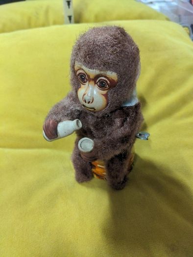 VINTAGE Wind Up Drinking Monkey Toy