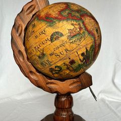 Vintage Decorative Globe Old World Map 1660 Style - Carved Wood Stand