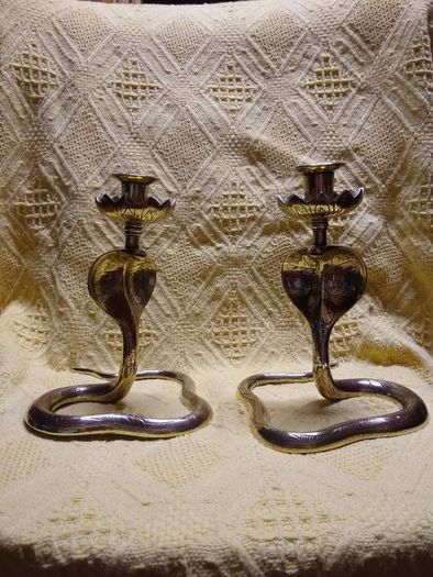 Antique Snake form Candlestick Holders
