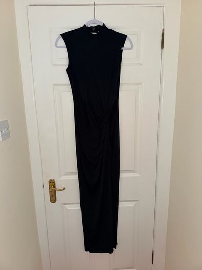 Flounce London High Neck Maxi Dress in Black - size UK 10