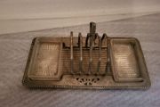 Vintage stainless steel toast rack with 2 glass dishes