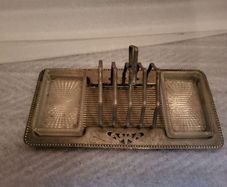 Vintage stainless steel toast rack with 2 glass dishes