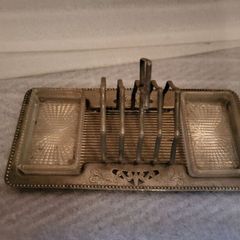 Vintage stainless steel toast rack with 2 glass dishes