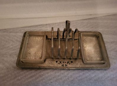Vintage stainless steel toast rack with 2 glass dishes