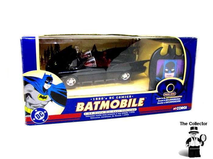 Corgi 1960's DC Comics Batmobile Die Cast Car  1/24 Scale Die Cast Vehicle w Opening Hood & Talking Bat communicator Collectible 1:24 Sealed