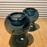 Blue Glass Tea Light Candle Holder Reversible Bud Vase Image 3