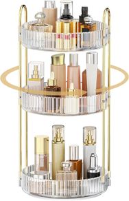 360 Rotating Makeup Organiser, 3 Tiers Spinning Skincare Organiser, Multi-Function Make Up Storage, Large Capacity Cosmetic Perfume Stand for Vanity, Bathroom and Bedroom