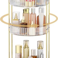 360 Rotating Makeup Organiser, 3 Tiers Spinning Skincare Organiser, Multi-Function Make Up Storage, Large Capacity Cosmetic Perfume Stand for Vanity, Bathroom and Bedroom