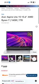 Laptop gaming- Acer Aspire Lite 15 R7/16gb/1tb/15.6