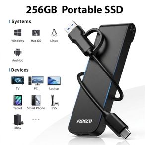 256GB Portable External SSD USB-C 10Gbps Fast Drive for Laptop PC Mac Android iPhone