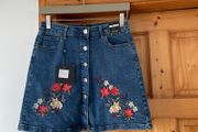 Parisian Embroidered Mid Blue Denim Skirt size 8 New