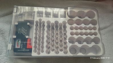 Battery Master Ultimate Organizer Box, Holds 93 Batteries with BT-168 Tester and Clear Hinged Lid Sturdy Wall Mountable AAA AA C D 9V coin cell