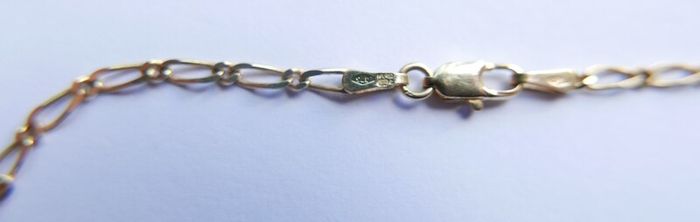Vintage Solid 9Ct Yellow Gold 375 Figaro Necklace Chain ,  length 16" - 3,7g