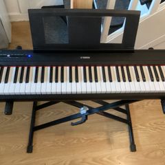 Yamaha Piaggero NP15 Portable Keyboard, Piano keys look, 61 Keys, USB connection, Black with Music stand and Heavy Duty keyboard Stand (Working Perfectly